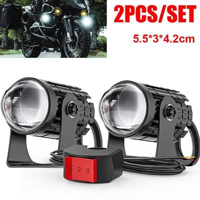 2 adet motosiklet far anahtarı ile beyaz ve sarı motosiklet LED spot yüksek parlaklık yardımcı aydınlatma SUV far sis lambası