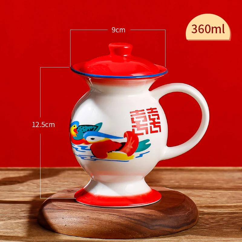 Mug Ceramic Spittoon Shape Water Cup Animal Printing in-Glaze Decoration Retro Funny Personalized Custom Red Blue Chinese Style