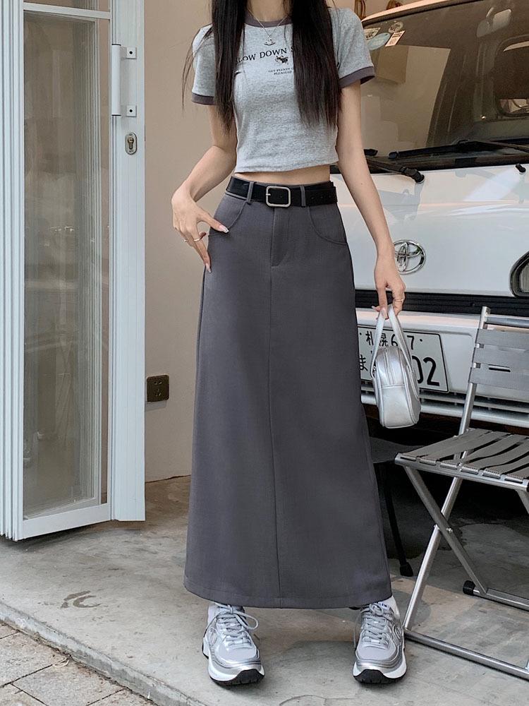 

Women s Slim Fit High-Waist A-Line Skirt - Medium Length, Black/Grey Summer Fashion M