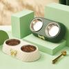 Dog Food Bowl Double Bowl Non-slip Base Bow-knot Detachable Rhombus Pattern Feed Water Stainless Steel Dog Double Bowls Pet Feeder for Home