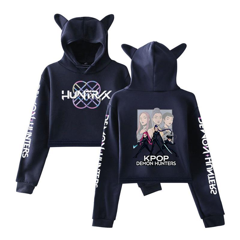 

KPop Demon Hunters Hoodies Merch Hoodies Sweatshirt for Girls Cat Ear Crop Pullover Casual Clothes XS темно-синий