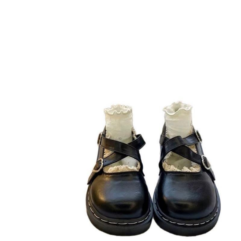 College Style Platform Women's Spring New Cross Love Buckle Single Shoes Student Round Head Small Leather Shoes
