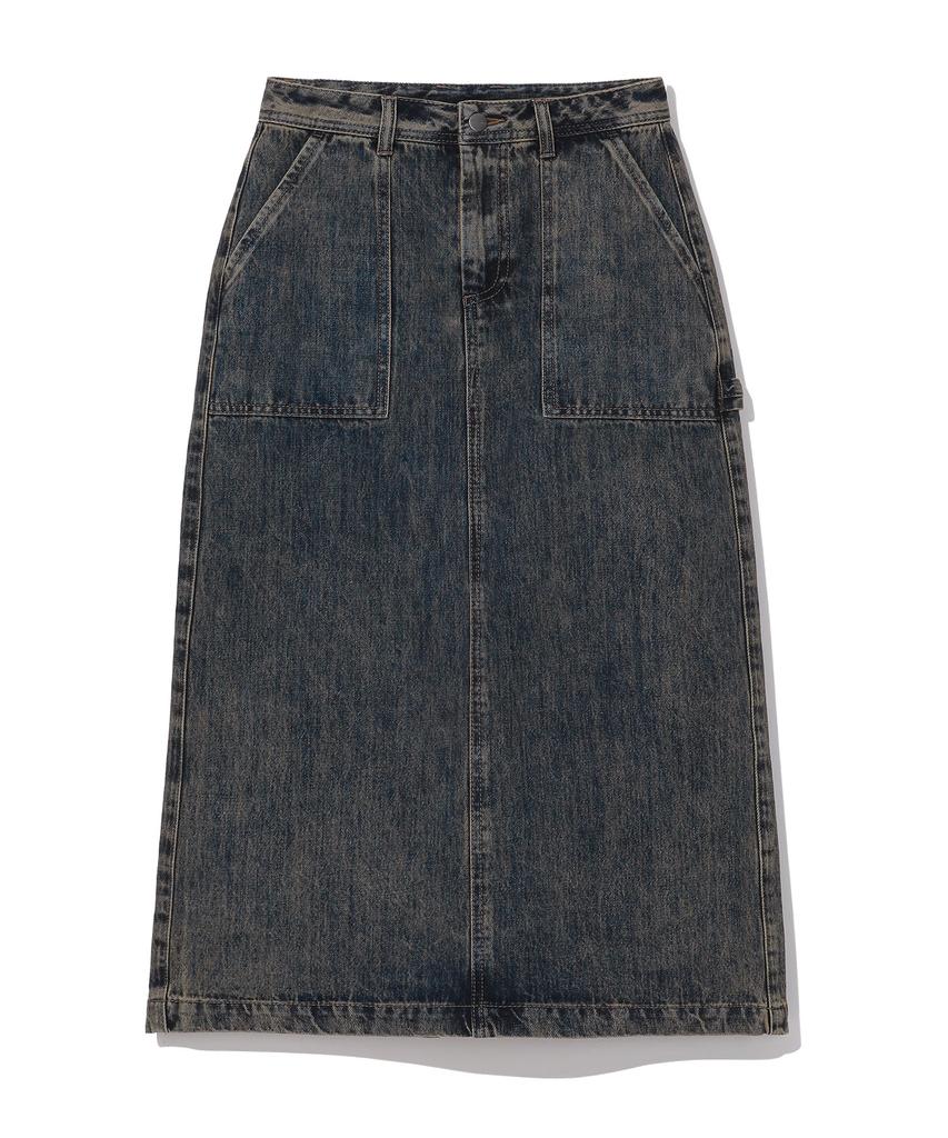 Vintril Sunday Fatigue Denim Long Skirt (Indigo)