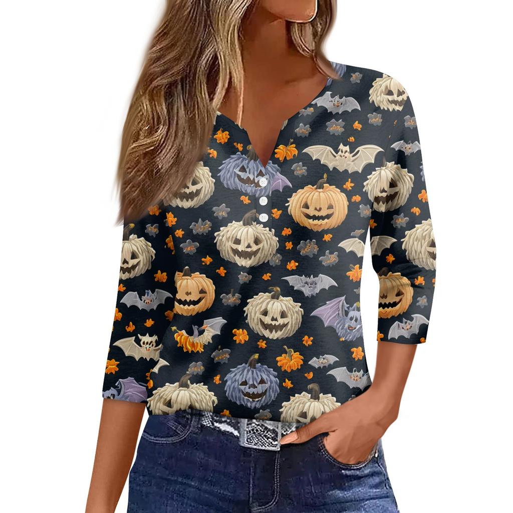Damen Casual Mode Sexy Bequem V-Ausschnitt Halloween Siebenärmeliges Oberteil