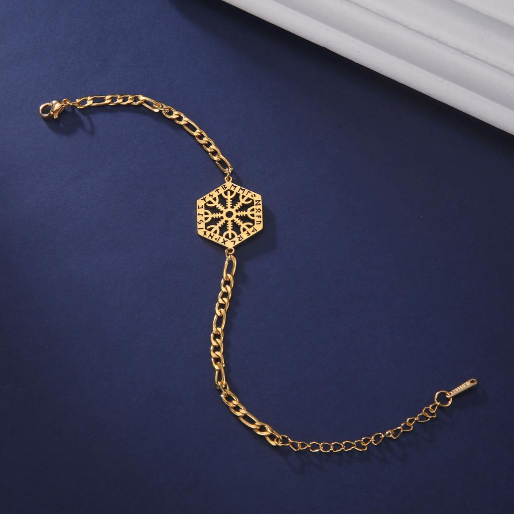 Nordisches Valhalla-Wikinger-Armband aus Edelstahl für Damen, schickes Wikinger-Armband mit nordischen 24 Alphabet-Runen und Schneeflocken-Scheibenanhänger