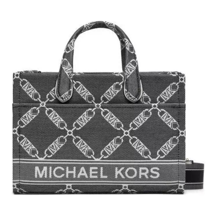 Michael Kors Gigi Diamond Pattern Logo Fabric Tote Bag Women Tote Bags Black 30S4G3GM5J-BLK-OPTICWHT