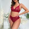 European and American new suspender steel ring erotic underwear set women's perspective temptation sexy bra lace two-piece set