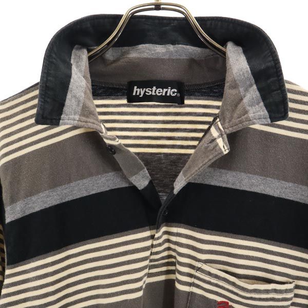 HYSTERIC made in Japan Border Pattern Long sleeve Polo shirt F Black Men's Used