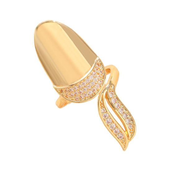 Nail Ring Lightweight Adjustable Size Mirror Metal Surface Non-Falling Off Nail Art Jewelry with Cubic Zirconia Fingertip Jewelry