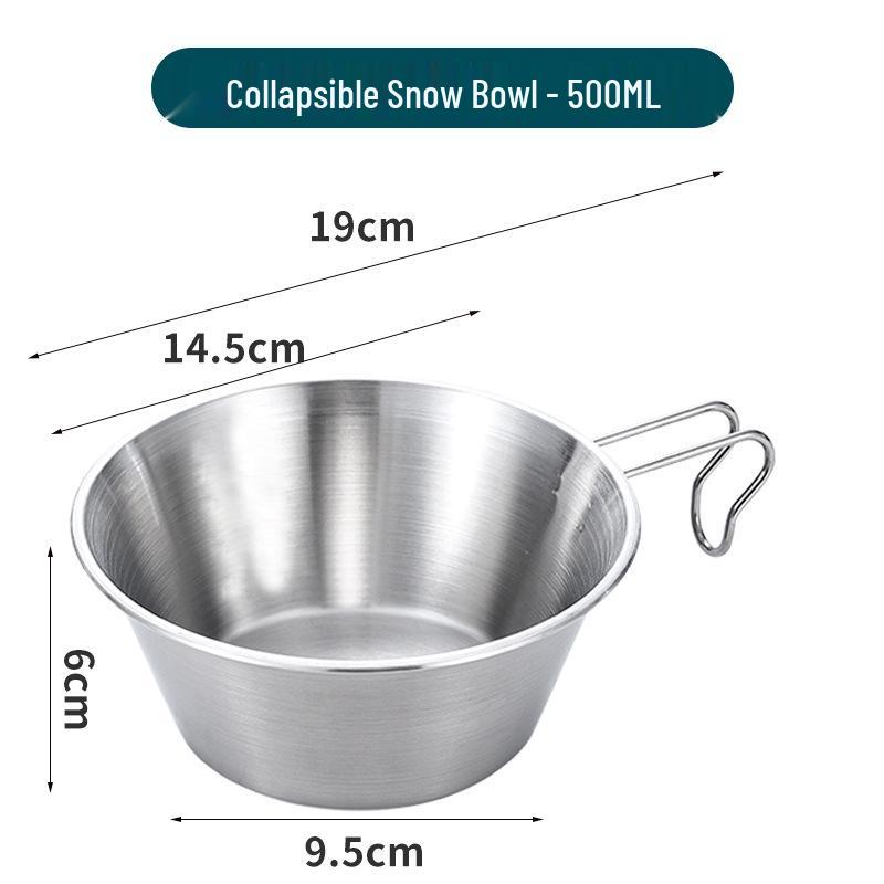 304 Stainless Steel Portable Sherpa Bowl: Multi-purpose, Foldable, Hangable Over Open Flame for Outdoor Camping and BBQ - Soup Cup