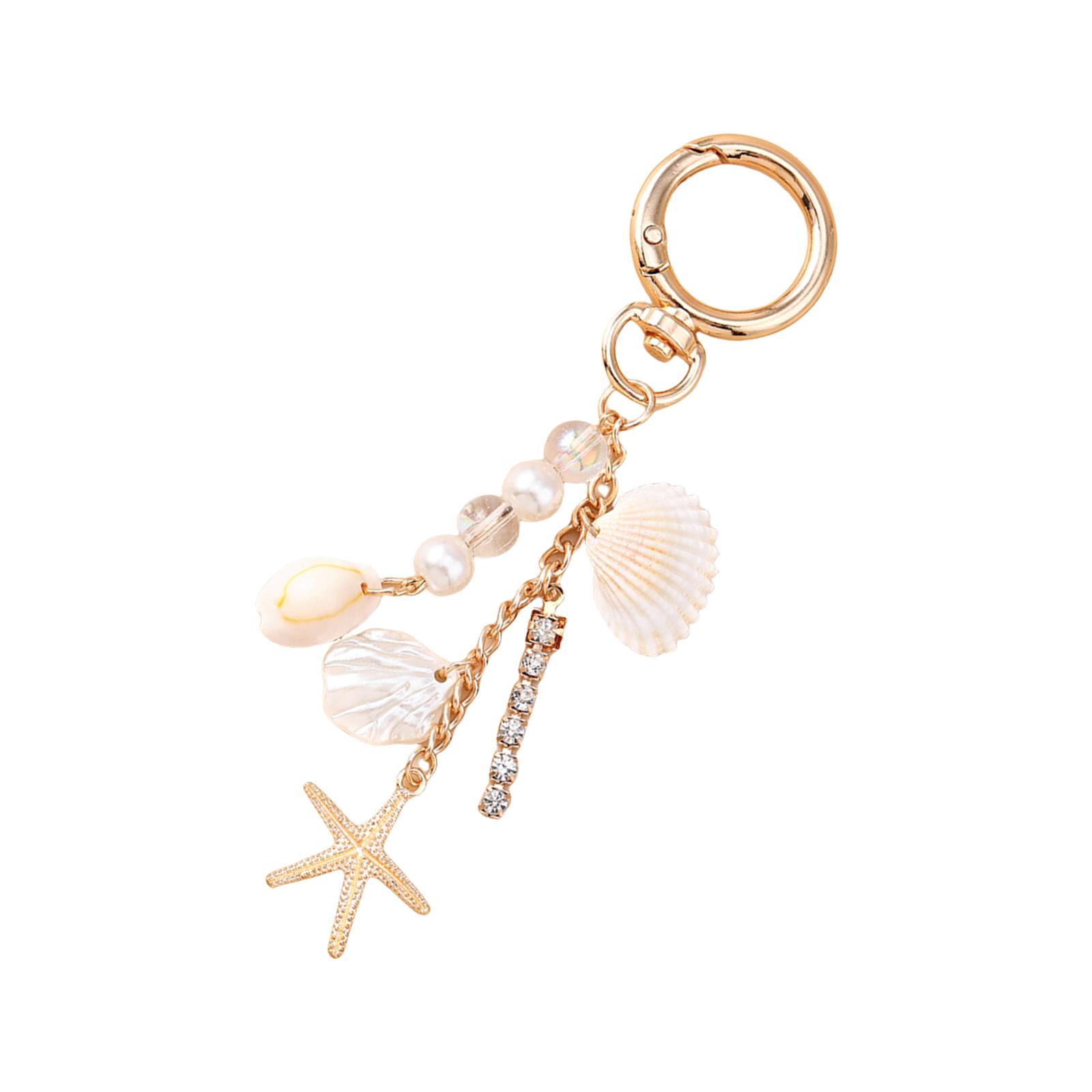 

Элегантный брелок с жемчугом-ракушкой для женщин, стильный пляжный аксессуар для ключей с подвеской в виде морской звезды и морского конька для женщин C