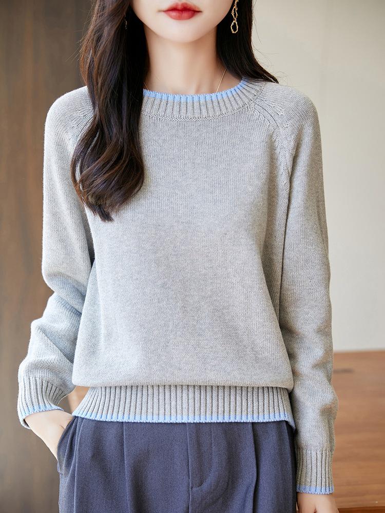 

Sky Blue Raglan Sleeve Crew Neck Cotton Knit Pullover Sweater Medium світло-сірий колір