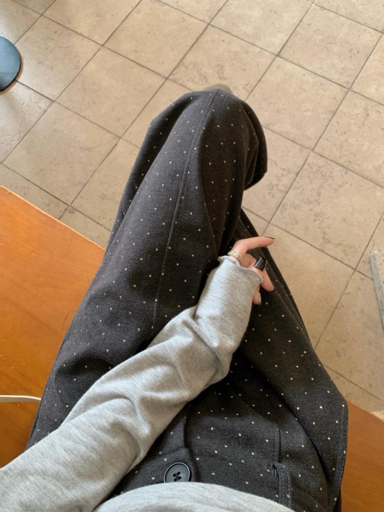 

High-Waisted Petite Wool Blend Polka Dot Wide-Leg Pants - Dark Gray, Slimming, Versatile, Relaxed Feel. Small темно-серого