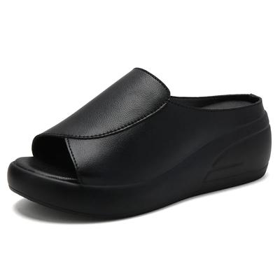Mode Neue Damen Sandalen Damen Hausschuhe Schwarz Keilabsatz Plateau Offene Zehen Damen Orthopädie Dicke Sohle Strand Hohe Absätze Pantoletten
