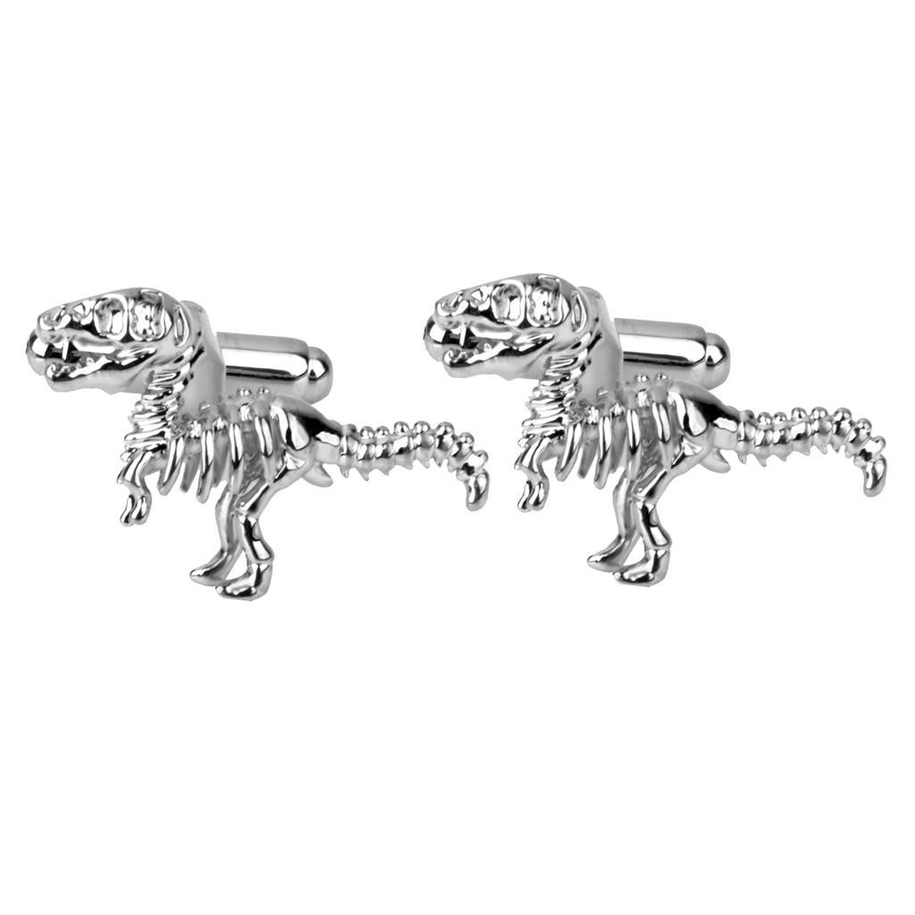 2 Pcs Men's Silver Tyrannosaurs Rex Shape Cufflinks Shirt Cuff Links Wedding