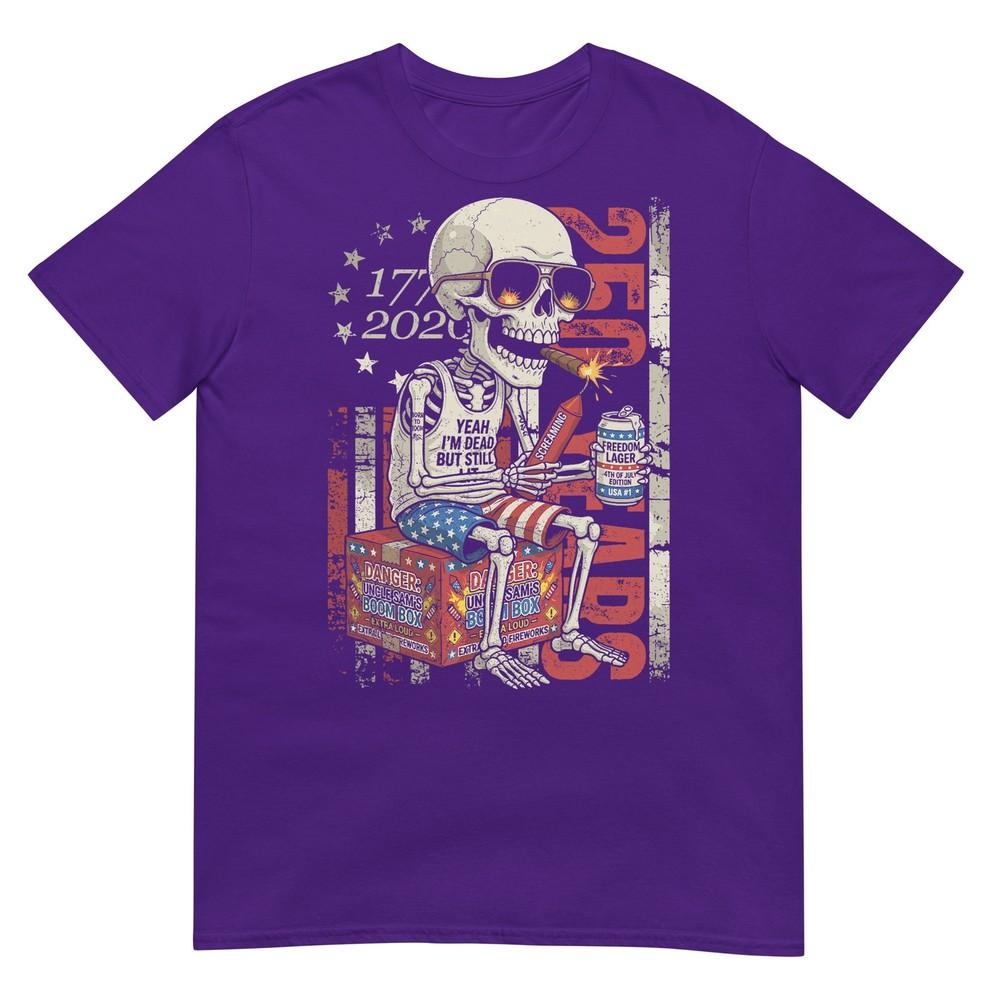 250 Years Funny Skeleton Fireworks American Flag 4th Of July Tshirt
