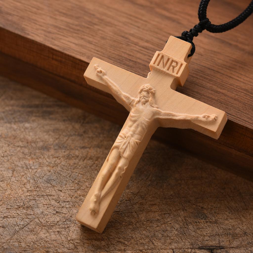 Jesus Cross Pendant Necklace - Handcrafted Rosewood Pendant with Religious Symbolism, Meaningful Gift for Faith & Devotion