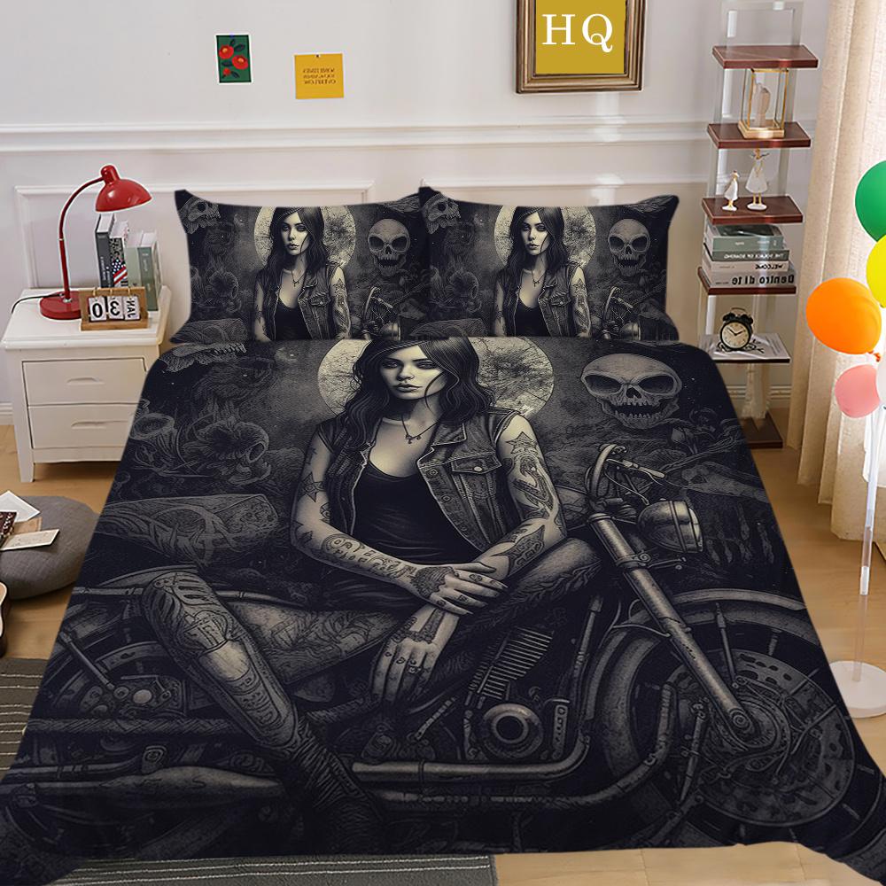 Beauty Skull Printed Home Bedclothes Single Size Polyester Bed Set Man Design Fashion Bedroom Decor