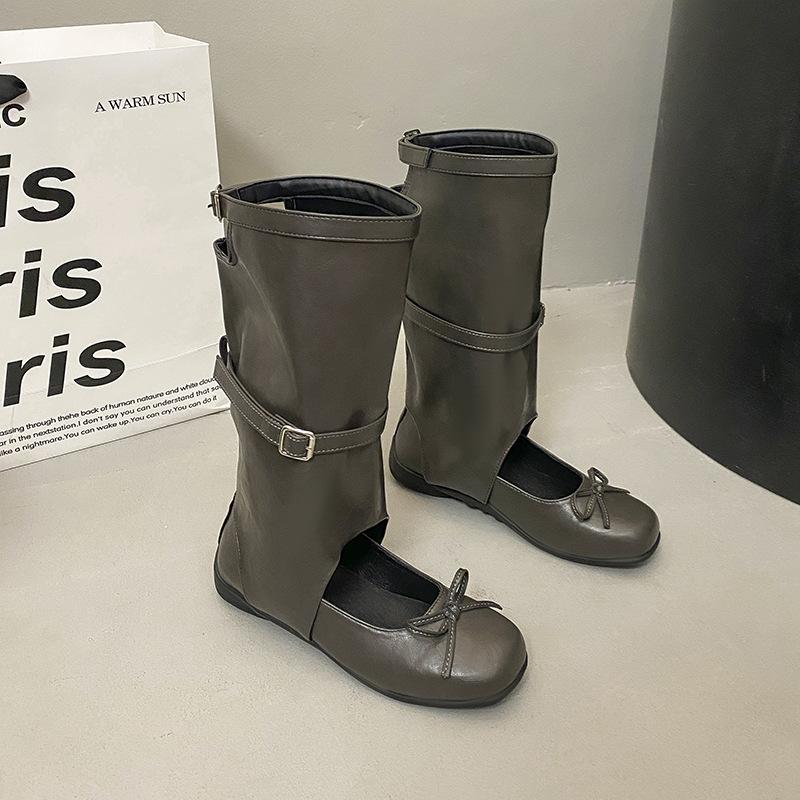 Niche cool boots children's summer new fashion hollow bow ballet Mary Jane thick-soled short boots