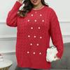 Women's Plus-Size Sweater  Beaded Crew Neck Loose Oversized Sweater Knit Pullover Top  Autumn/Winter