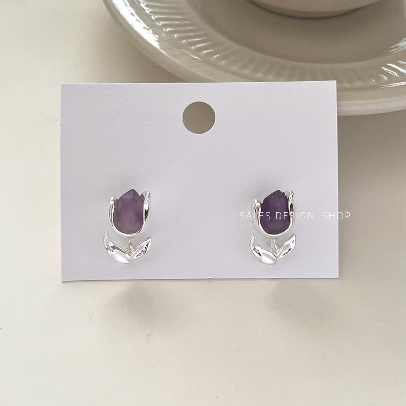 French Retro 3D Tulip Stone Stud Earrings - Stylish, Versatile, Unique Design