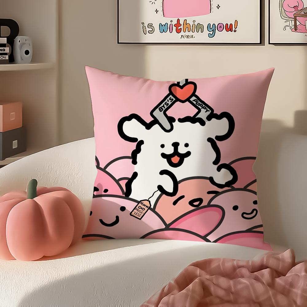 Cute Tiny Korean Character MMaltese Cushion Cover Pillowcase Short Plush Invisible Zipper Room Sofa Cushion Cover