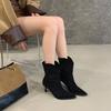 Korean Version of Retro Pointed-toed Fine-heeled Pleated Piled Boots for Women's 2025 Autumn and Winter New Temperament Versatile Commuter Mid-tub