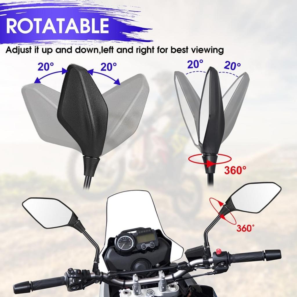 Motorcycle Mirrors Set,7/8 Inches 22mm Handlebar clamps,Universal Motorbike Mirrors with Extra M8 M10 Threaded Boltsfor ATV/Scooter/Cruiser/Bike