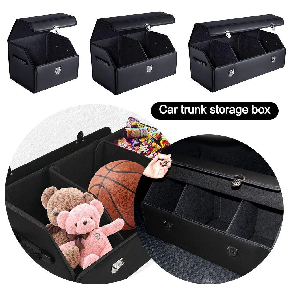 Durable Multi-purpose Car Trunk Storage Vehicle Organizer with Lock PU Leather Car Storage Box Foldable Auto Bag