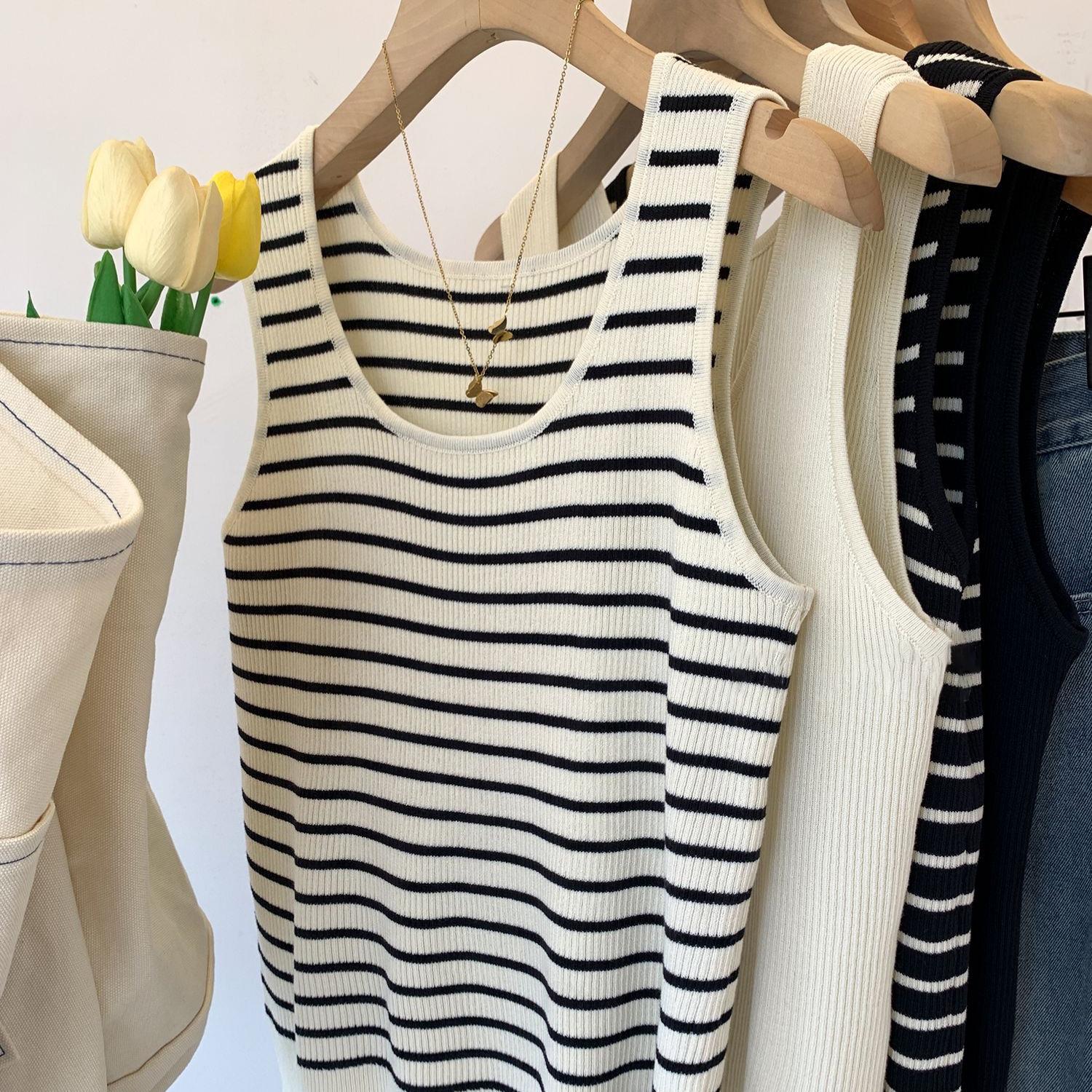 

Летняя вязаная полосатая майка в корейском стиле 2024: Утягивающий жилет для живота M [80-100]