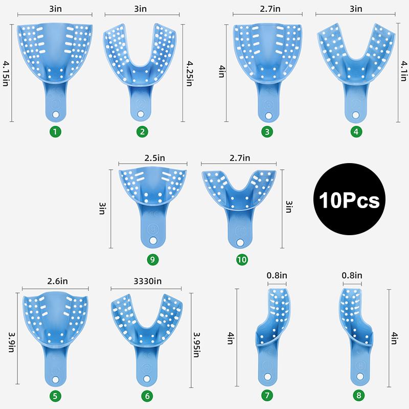 

10Pcs Dental Impression Tray Impression Mesh Plastic Materials Dental Impression Trays Full-Size Green Blue Lab Tools синій