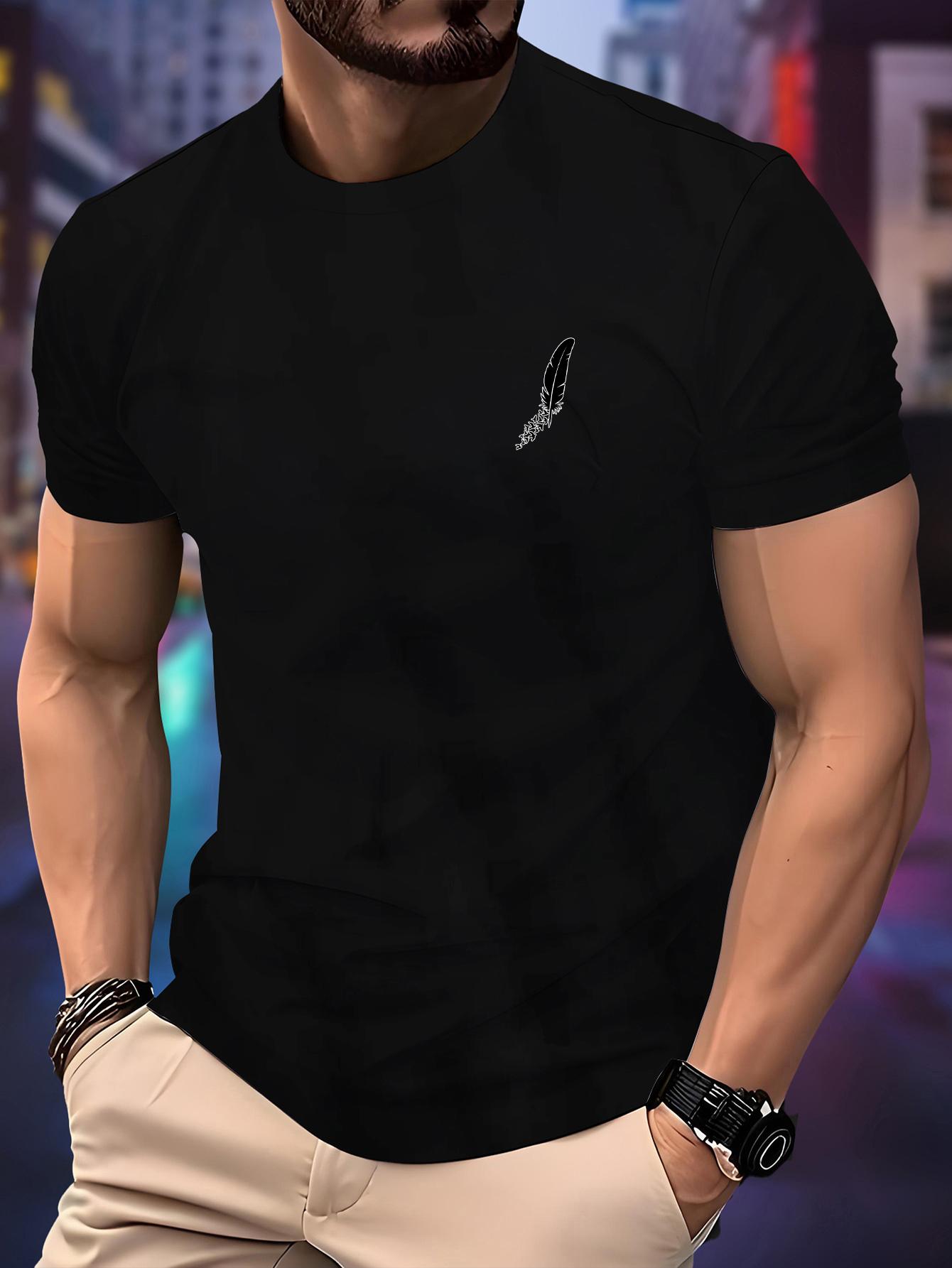 

New Round Neck Running T-shirt Men Summer Thin Top Feather print Quick Dry Short Sleeve Breathable Fitness Sports T-shirt Wear S