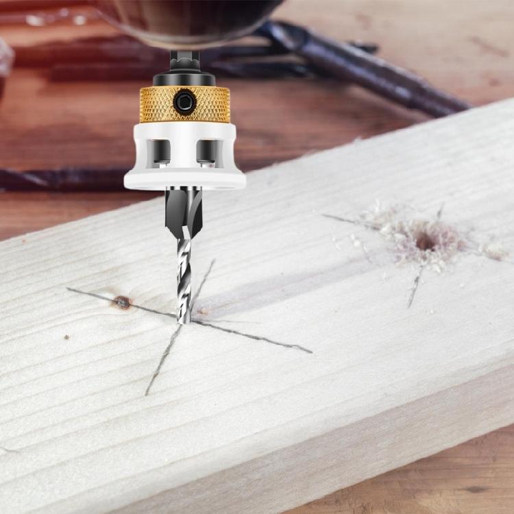 Professional Woodworking 4 Sizes Countersink Drill Bits 2.8/3.2/3.5/4mm with Low Friction Depth Stop for Smooth Boring