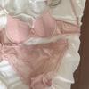 French Lace Women Underwear Sexy Hollow Thin Cup Push Up Bra Fashion Ladies Romantic Lingerie 4 Color Bras With Mesh Panties Set