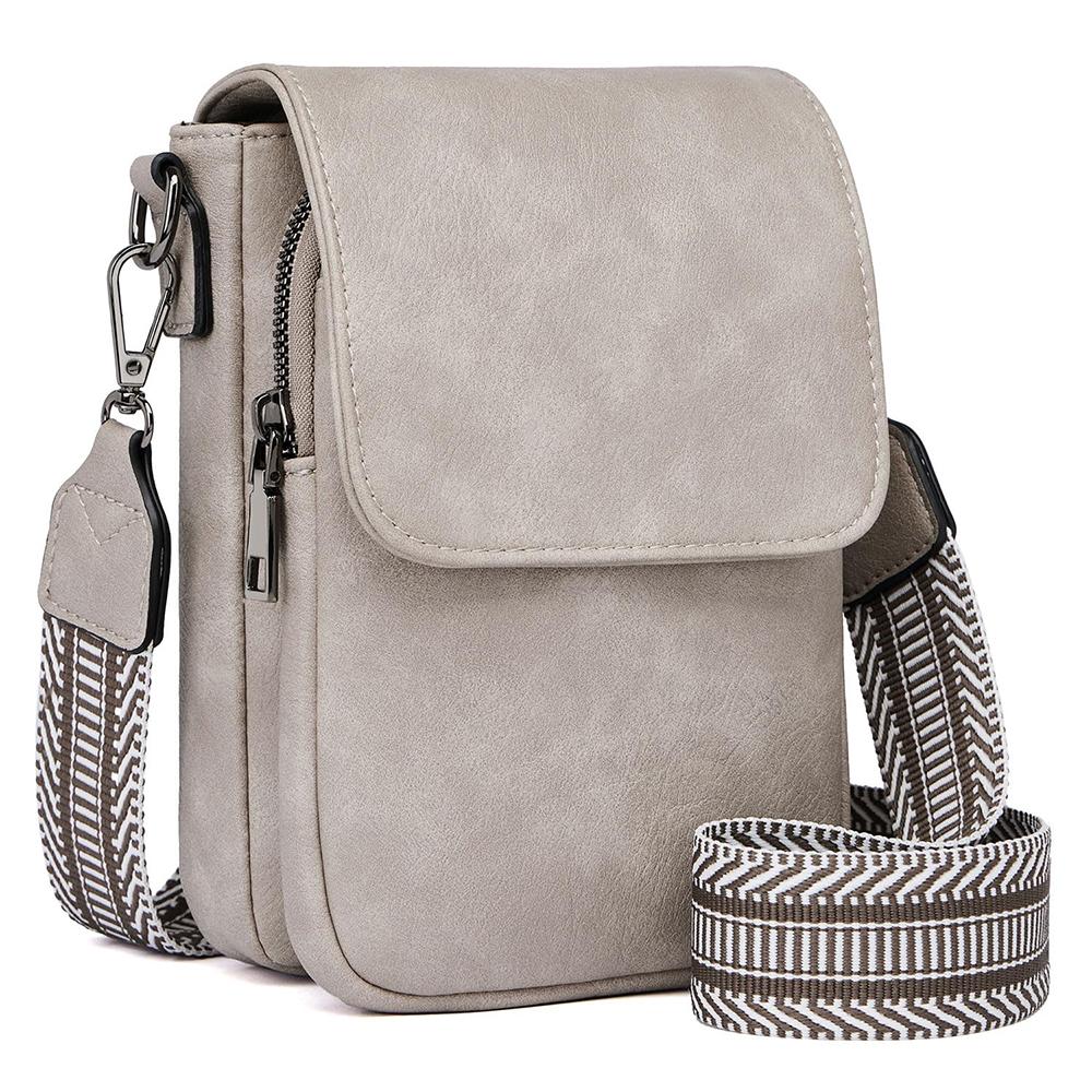 Bolso Bandolera de Cuero Vintage para Mujer Bolso para Teléfono para Mujer Correa Ancha Ajustable Bolso de Mano Compartimentos Múltiples con Cremallera Cartera