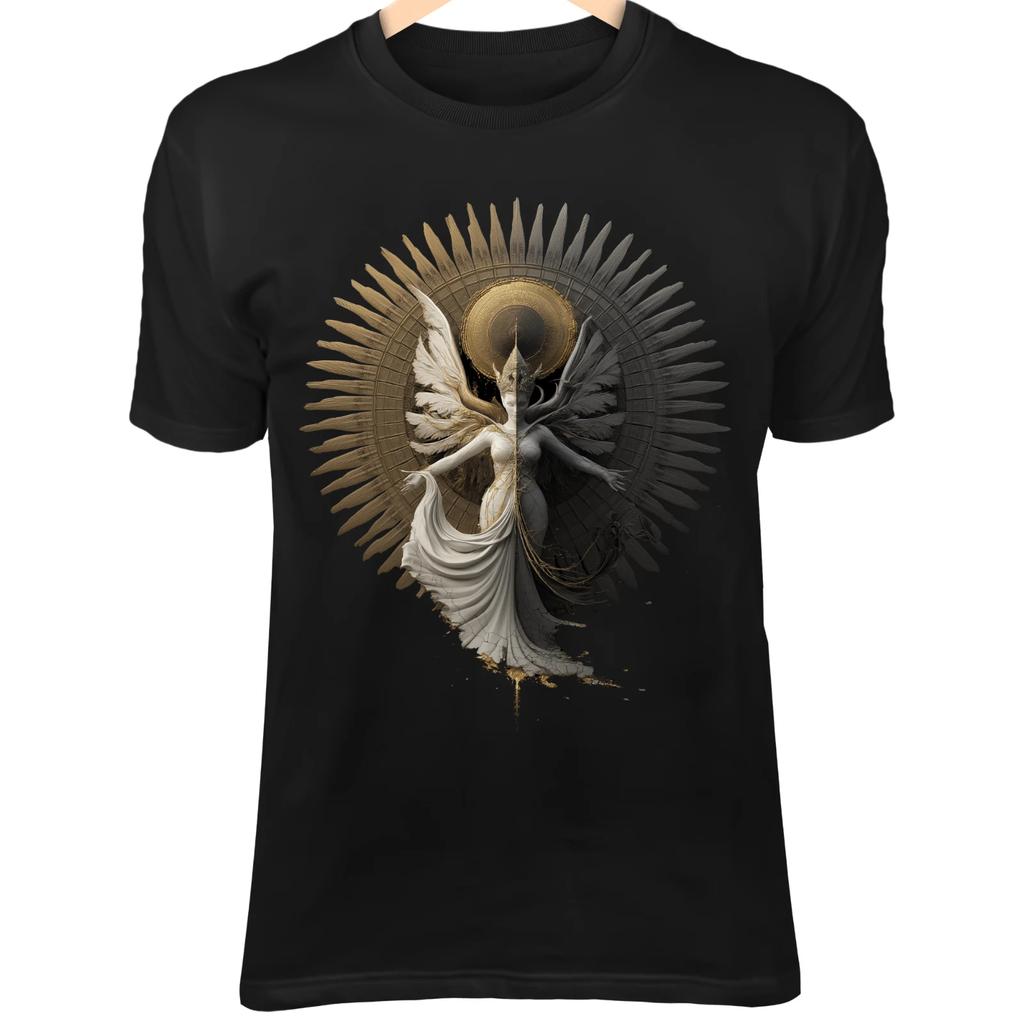 Engel Dämon Fusion T-Shirt – Göttliches Gold & Schatten, Verschmolzene Flügel, Gothic Fantasy