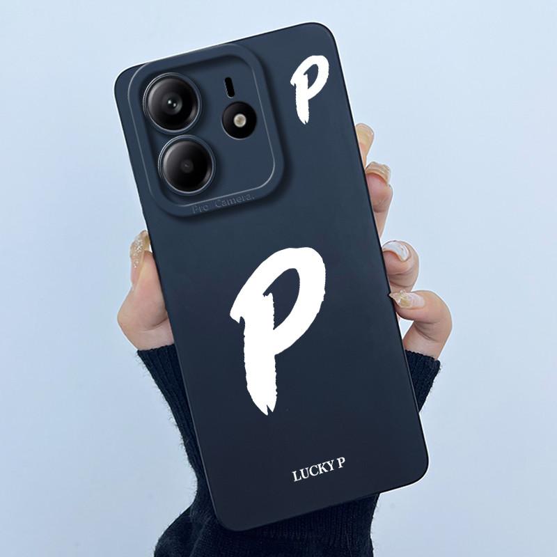 For Xiaomi Redmi Note 14 5G Cover Case Lucky Initial Letter Couple Silicone Soft Matte Phone Bumper for Redmi Note14 5G Casing