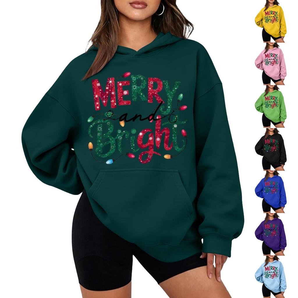 Women's Christmas Print Hooded Sweatshirt Casual Pullover for Holiday Winter Wear