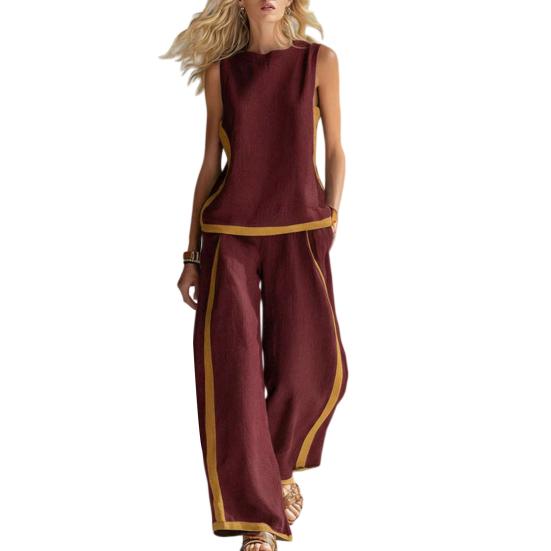 Women's 2 Piece Lounge Sets Sleeveless Crew Neck Top And Wide Leg Pants Outfit Summer Travel Vacatio Matching Sets