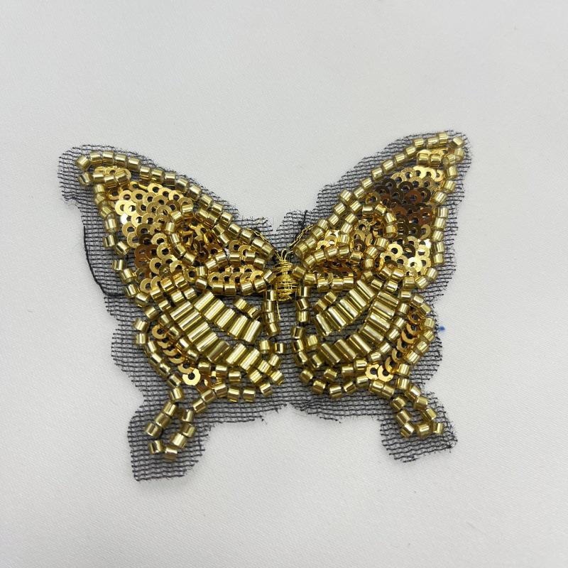 Butterfly Pendant Patch: Gold Mesh Embroidery, Beads, Sequins, Rhinestones – DIY Handmade Material