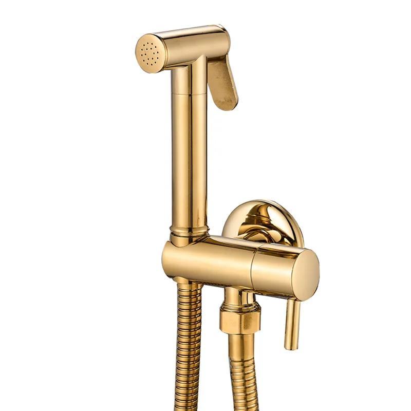 Gold Brass Bidet Faucet Black Handheld Toilet Bidet Bathroom Set Shattaf Sprayer Portable Hygienic Shower Gray