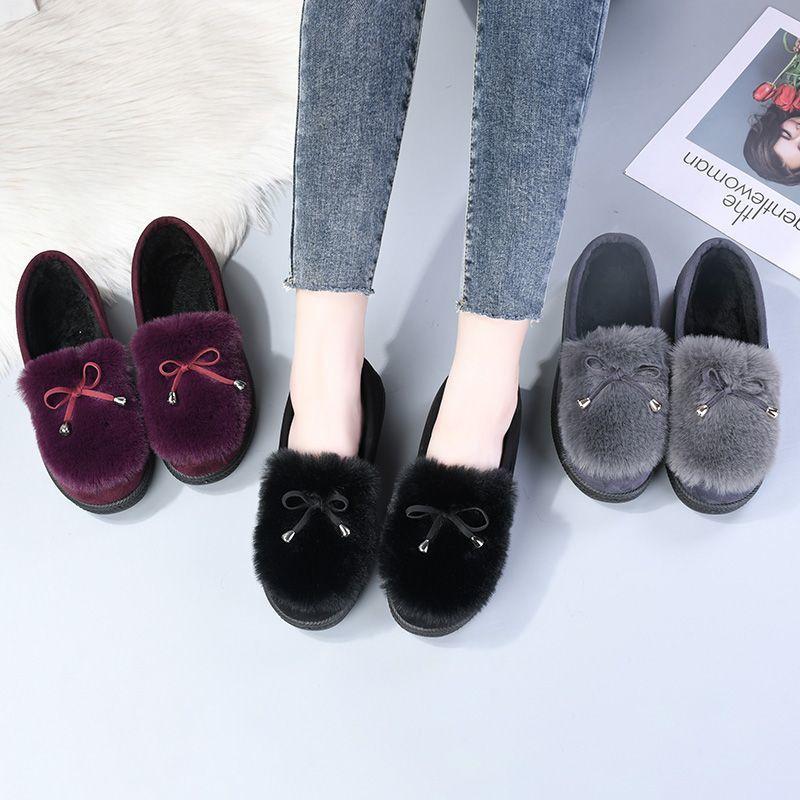 New Autumn and Winter Fluffy Shoes Women's Velvet Warm Women's Cotton Shoes Flat-soled Doudou Shoes Old North Cloth Shoes Versatile Casual