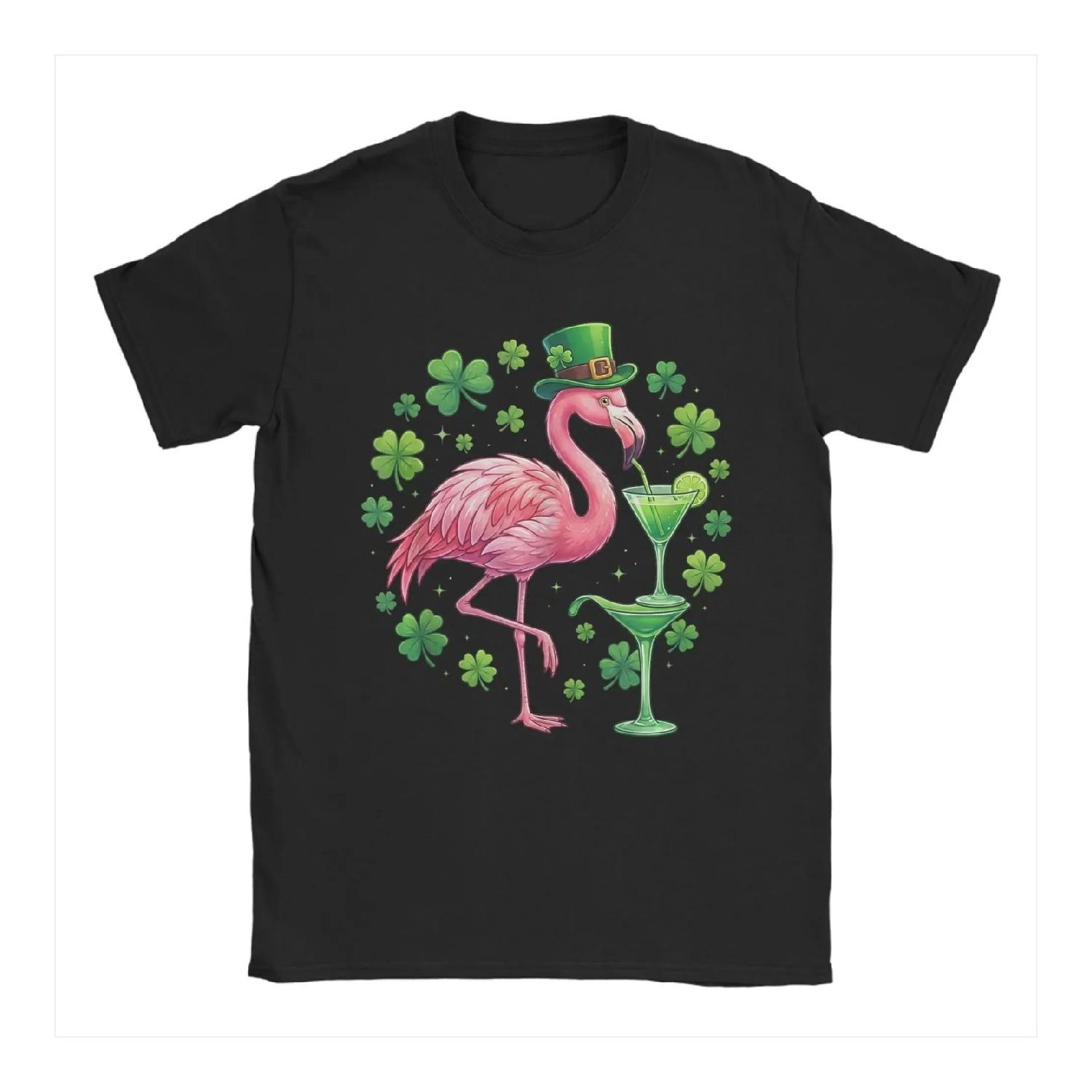 

Flamingo Leprechaun St Patricks Day Graphic Tee Breathable Short Sleeve T Shirt for Men S чёрный
