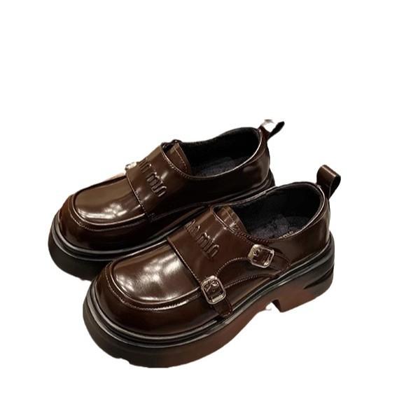 Grape mother studiolee A miu double buckle with round head British style platform versatile loafer small leather shoes single shoes women