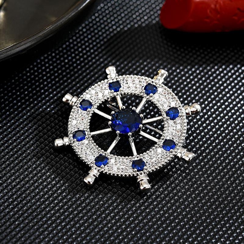 Simple Atmosphere Men'S Rudder Brooch Slightly Inlaid Zircon Coat Suit Accessories Fashion Accessories