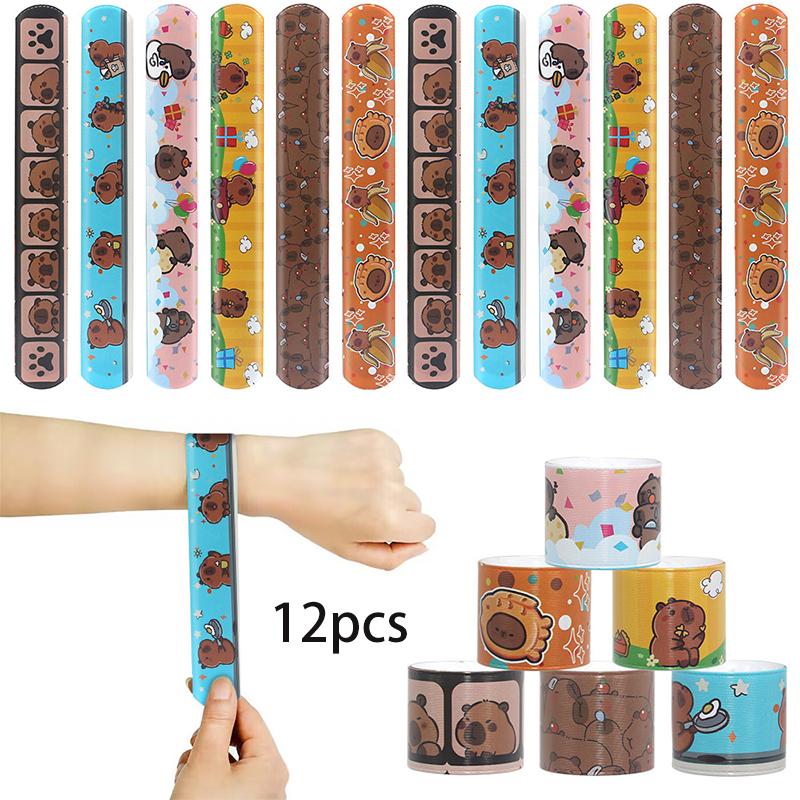 12PCS PVC Slap Bracelets Cute Animal Capybara Dinosaur Bees Kids Birthday Party Favors School Rewards Children's Day Gift