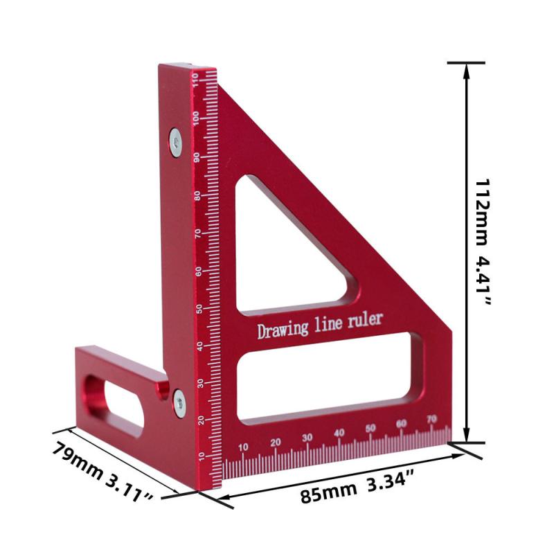3D Multi Angle Aluminum Red Measuring Ruler 45/90 Degree Woodworking Square Protractor Drawing Line Miter Triangle Layout Tool