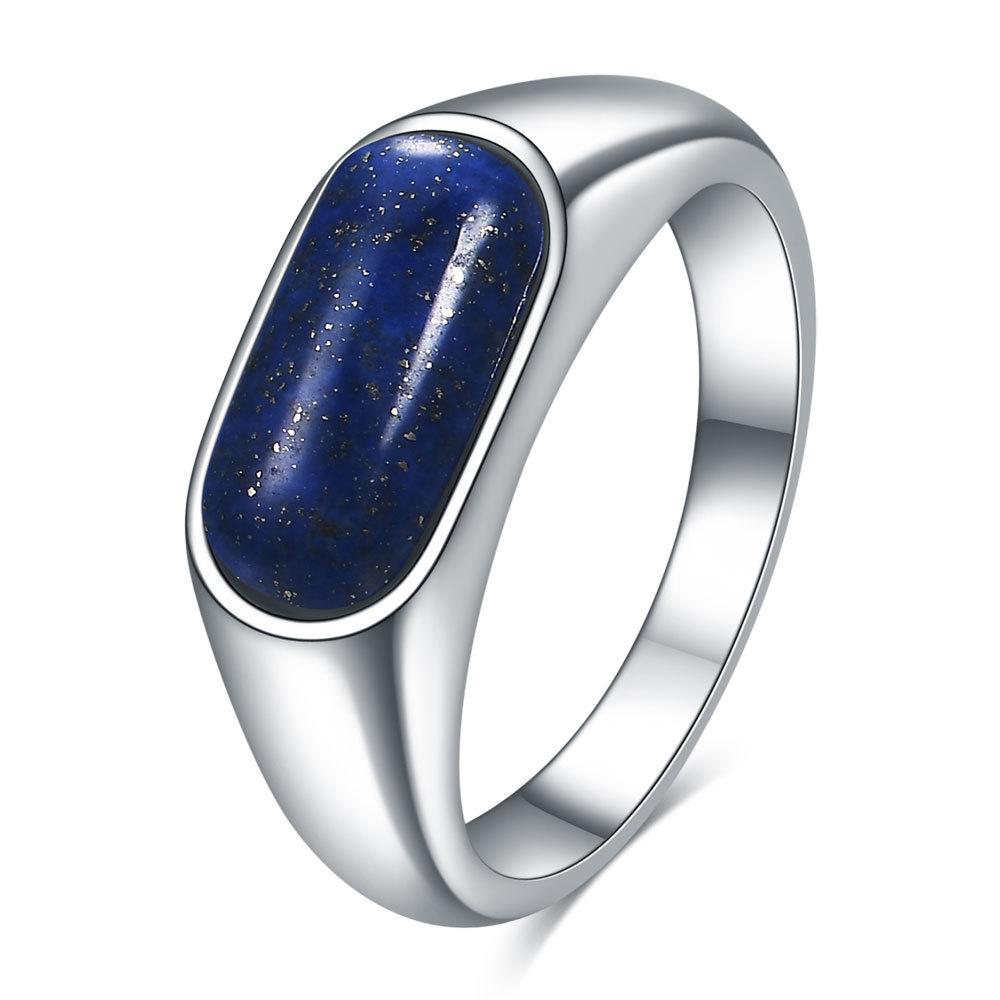 European and American 8MM Stainless Steel Ring with Inlaid Natural Stone - Versatile Retro Fashion Finger Ring