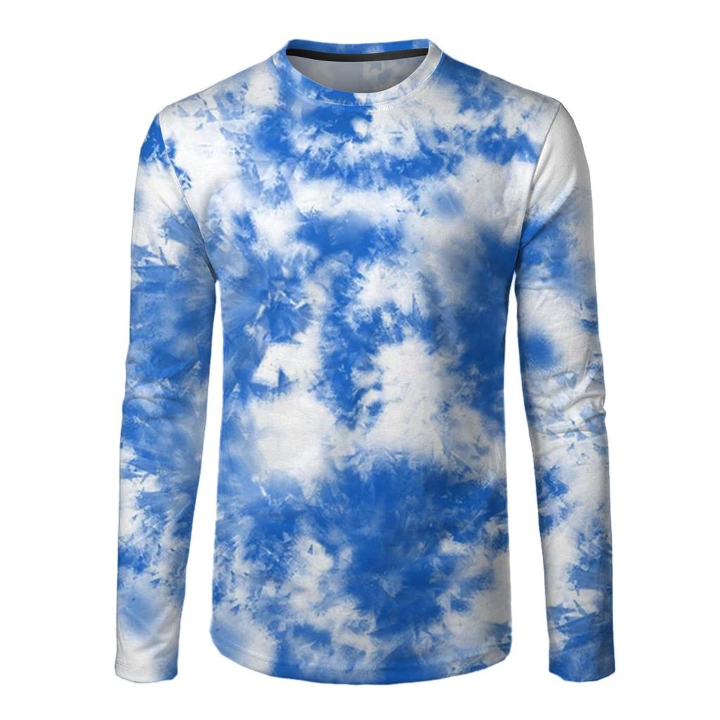 Spring and Autumn Round Neck 3D Tie Dye Printed T-shirts Fashionable Casual Long Sleeved Men's T-shirts