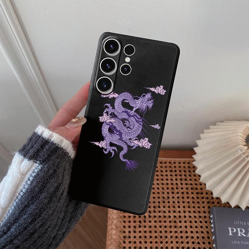 Chines Loong Patterned Soft Silicone Black Case For Xiaomi Redmi Note 13 Pro 13C Poco C65 Samsung A55 S24 iPhone Camera Protective Shockproof Cover